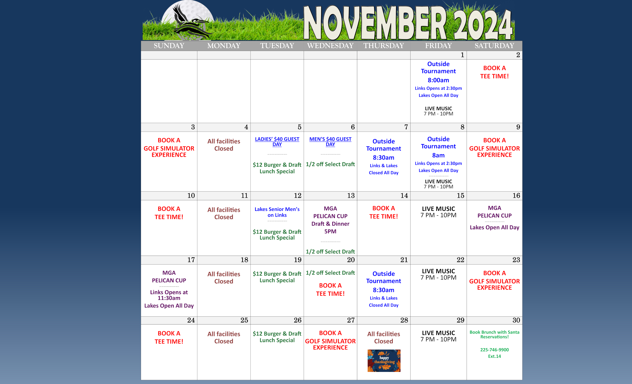 Pelican Point Golf & Country Club | Calendar Of Events - (November 2024) Pelican Point Golf & Country Club Calendar Of Events – (November 2024) PPG&CC (November 2024) Calendar Of Events